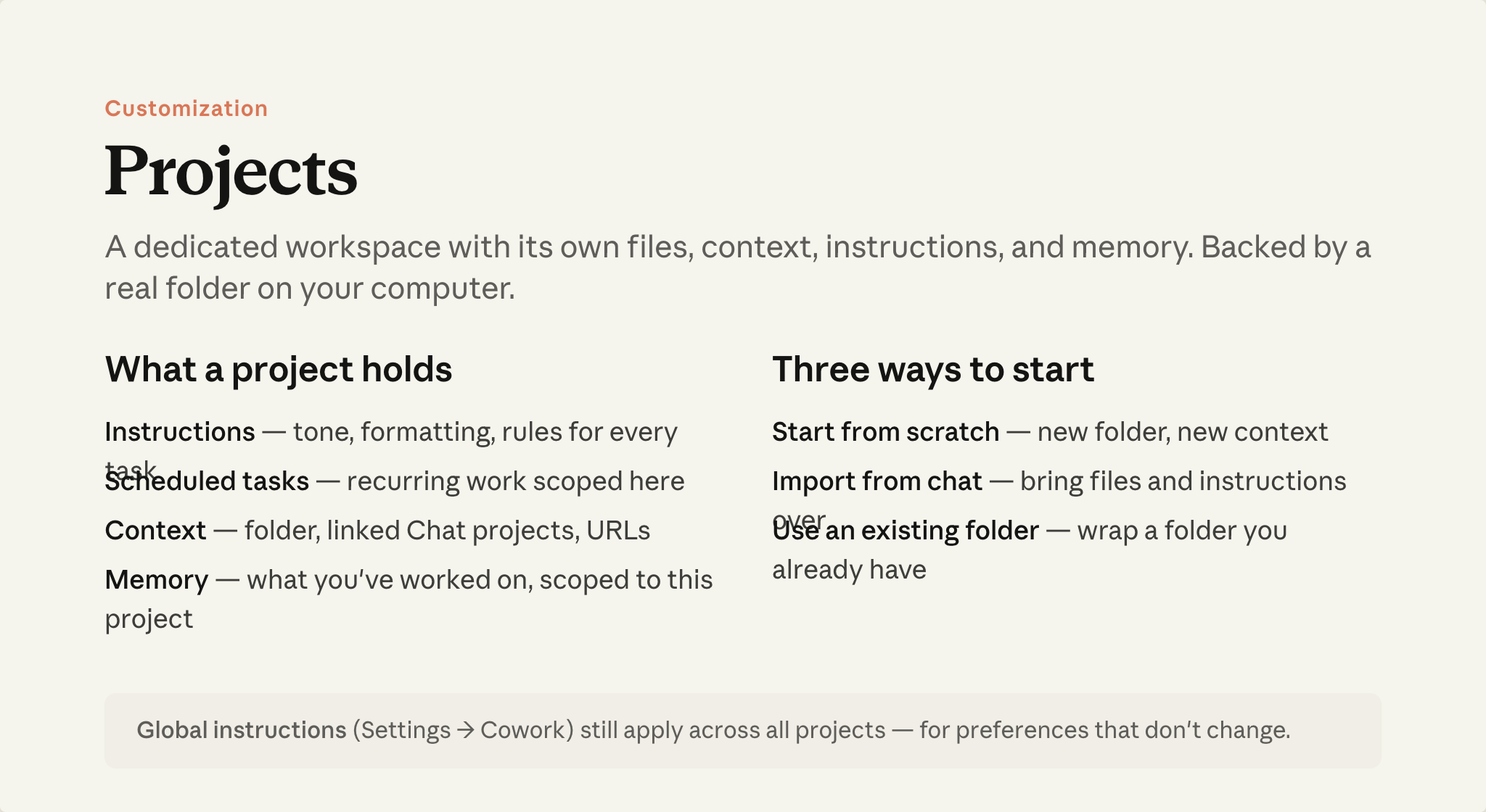 Projects: context that carries across sessions