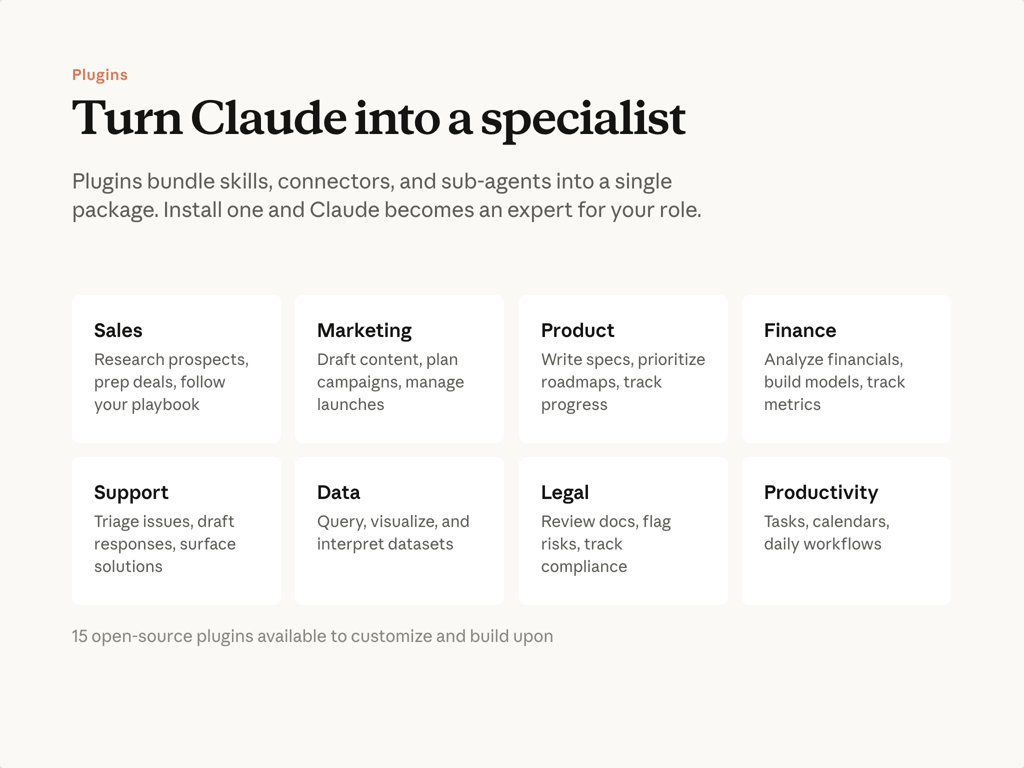 Plugins: turn Cowork into a specialist for your role