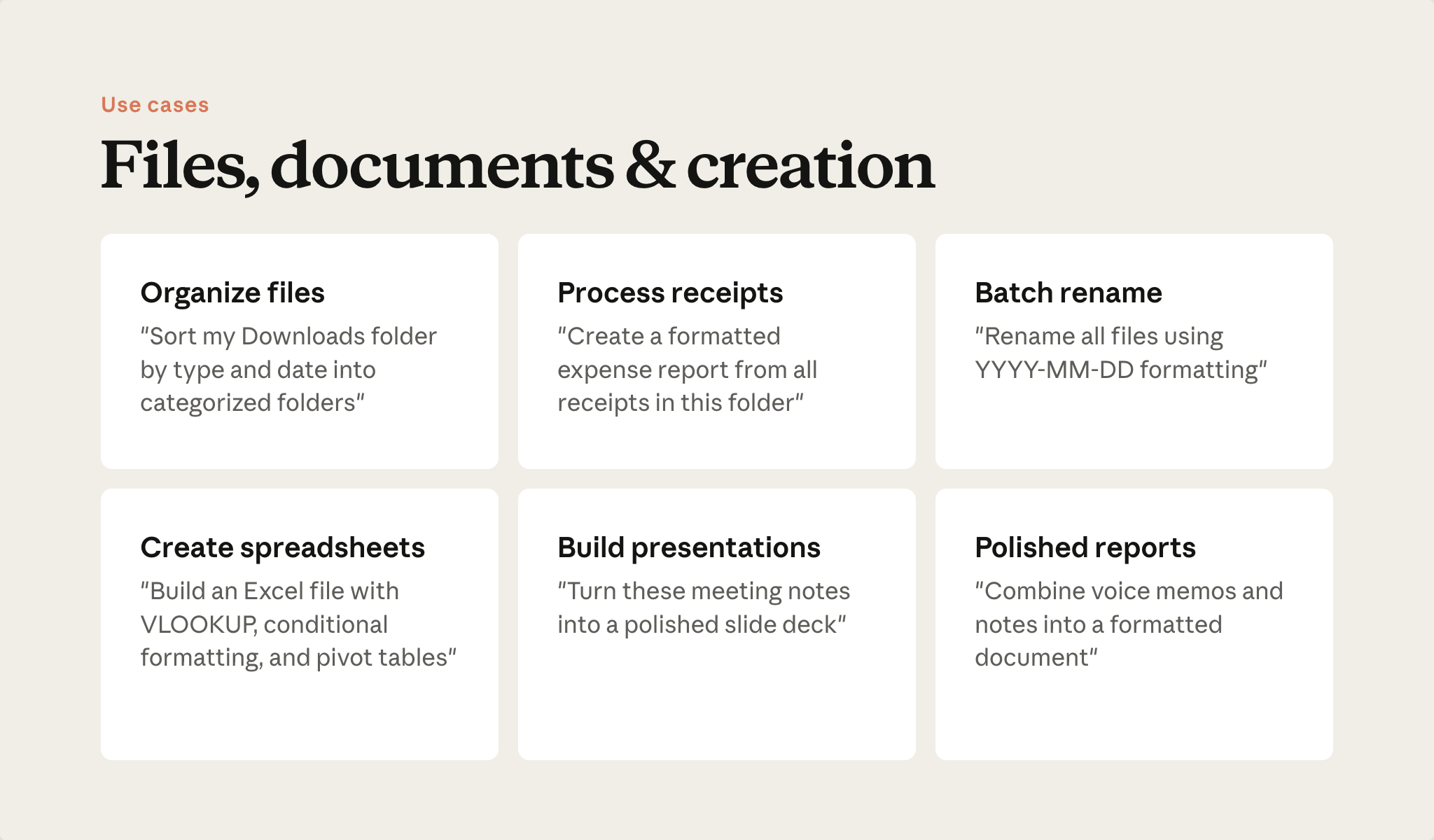 File and document use cases: starting prompts