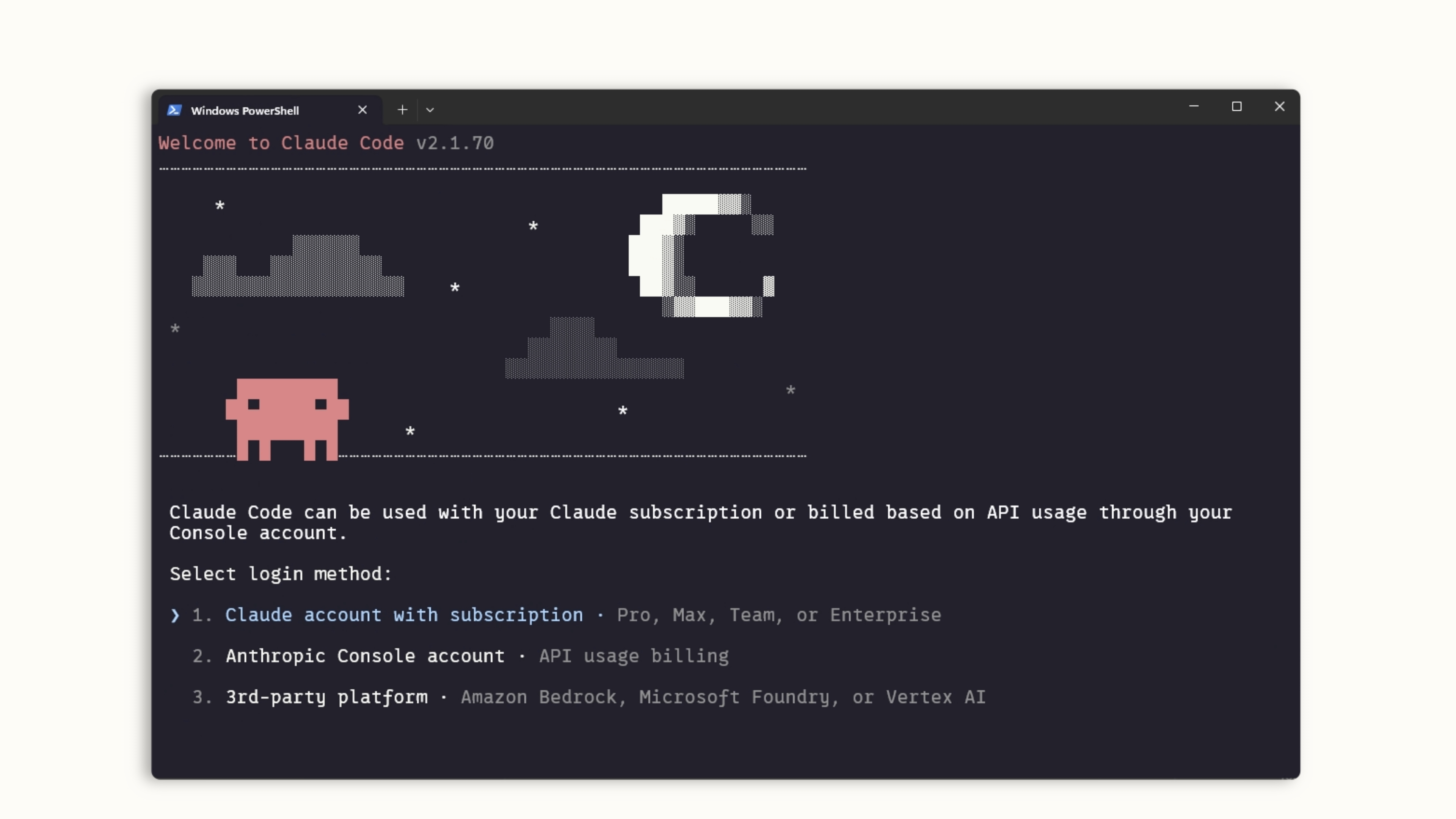 Claude Code login method selection: subscription, API, or third-party platform