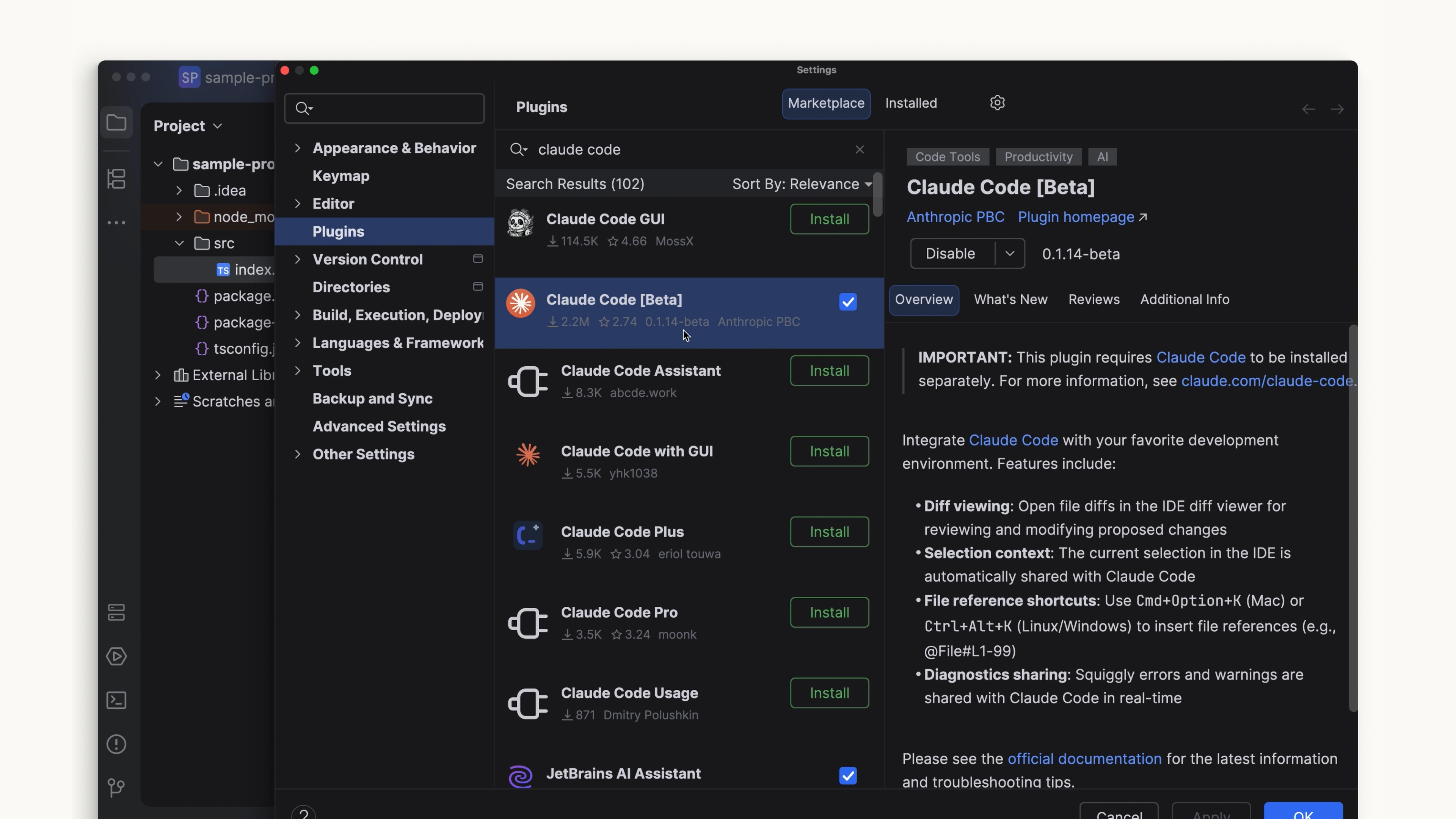 Claude Code plugin in the JetBrains Marketplace