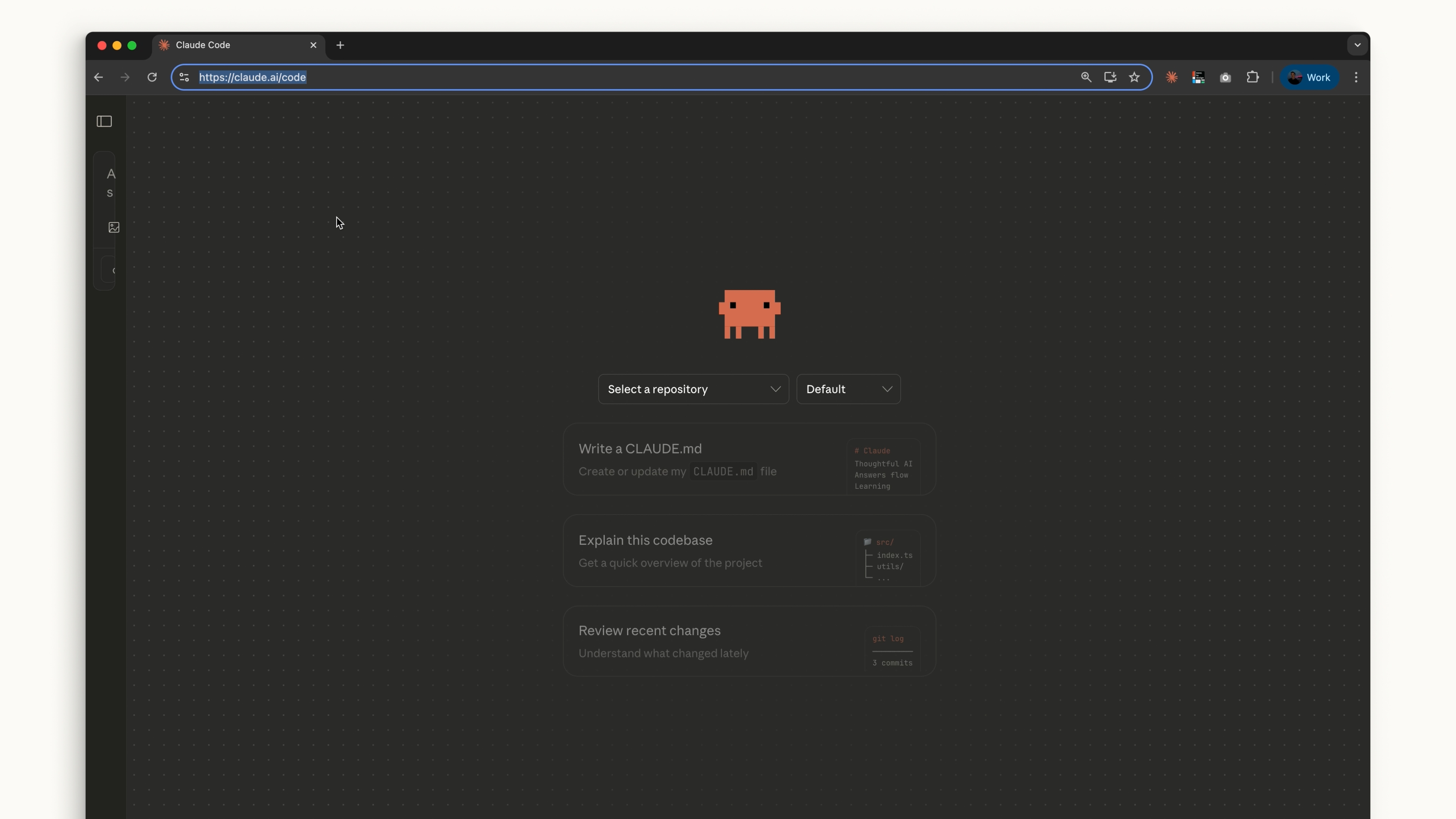 Claude Code on the web at claude.ai/code with repository selection